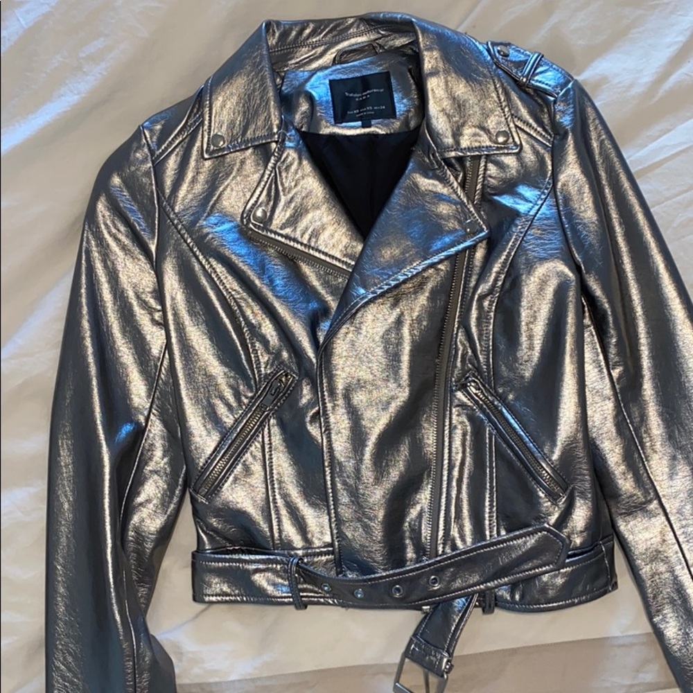 Metallic Silver Leather Jacket - image 2